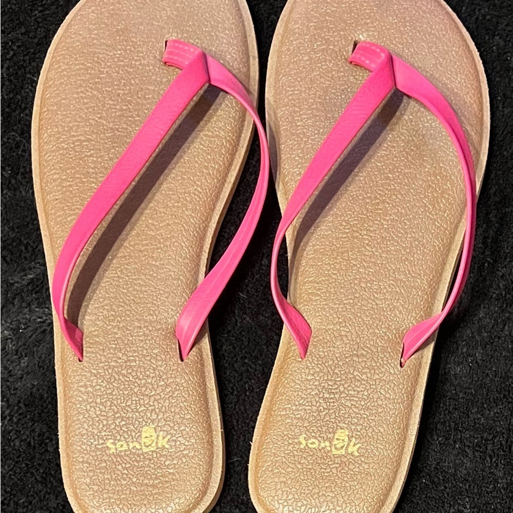 Sanuk Women's Dark Pink and Tan Sandals Size 7